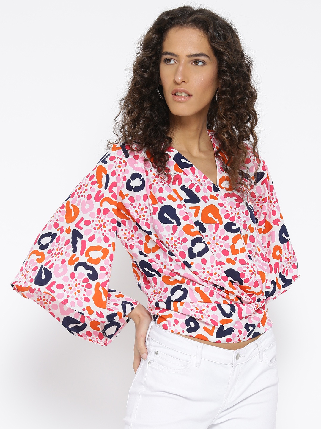 

Style Quotient Women Pink & Navy Printed Wrap Top