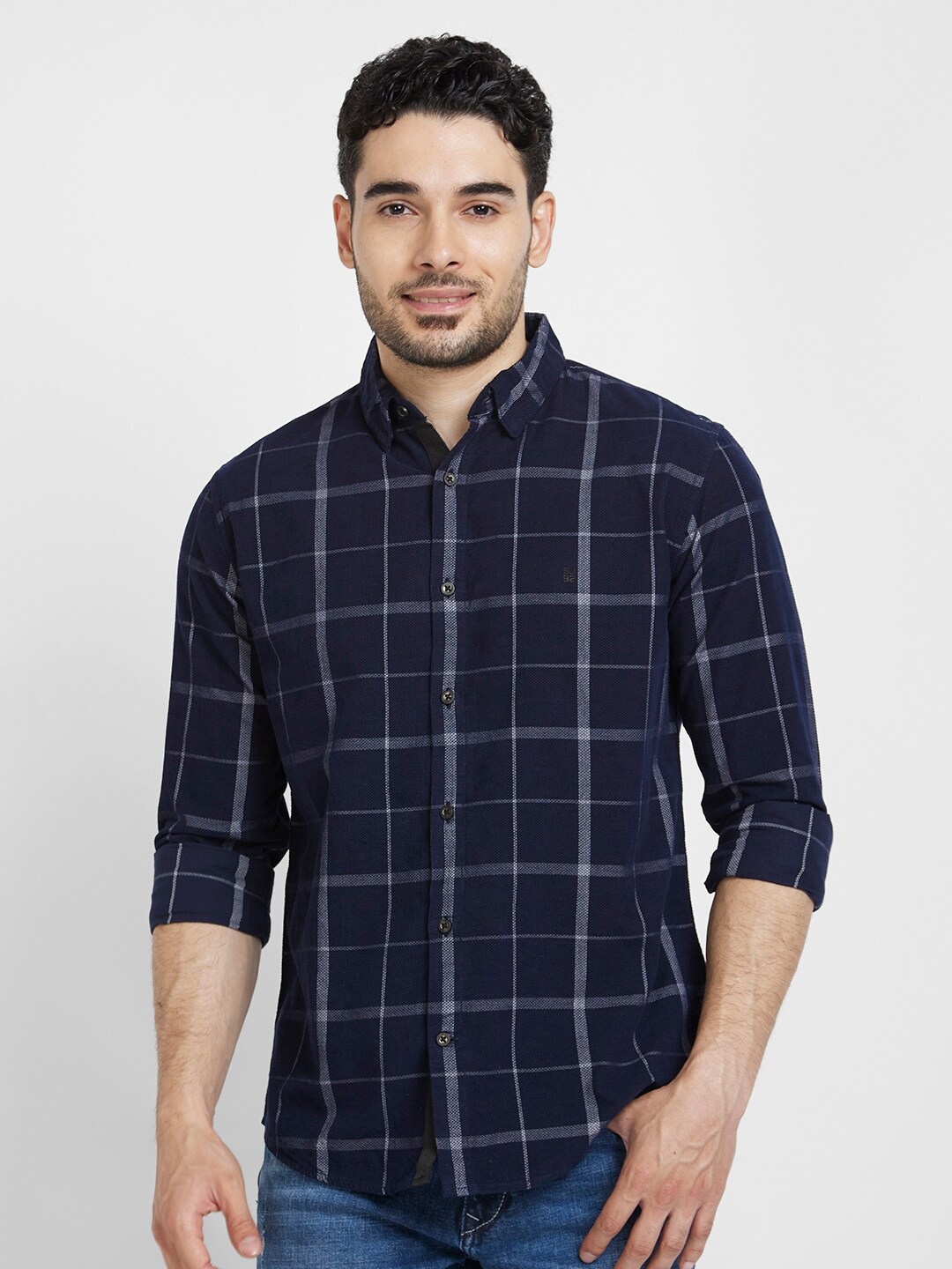 

SPYKAR Windowpane Checked Cotton Classic Opaque Casual Shirt, Blue