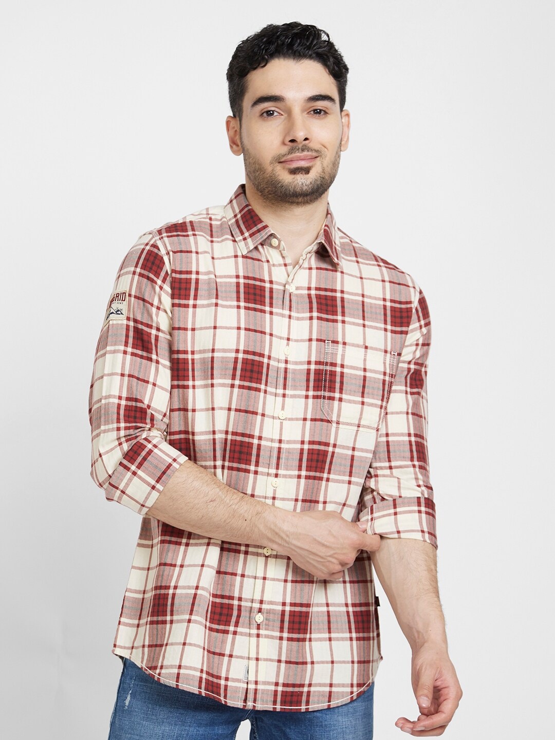 

SPYKAR Classic Tartan Checked Opaque Cotton Casual Shirt, Red