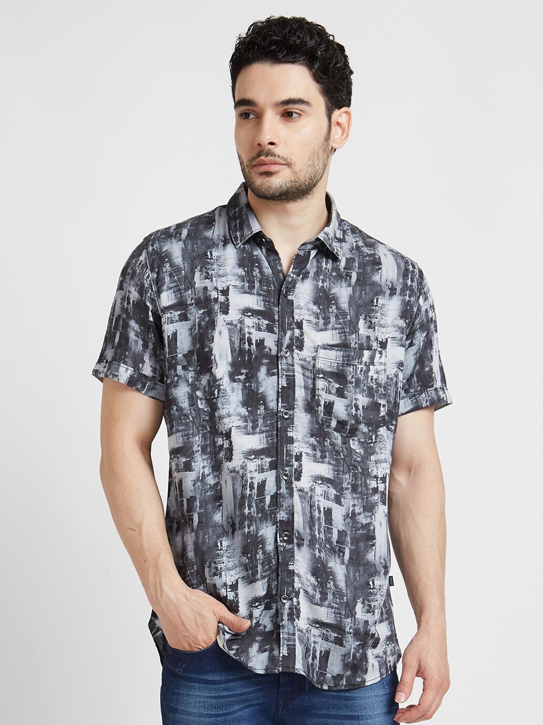 

SPYKAR Classic Opaque Printed Casual Shirt, Black