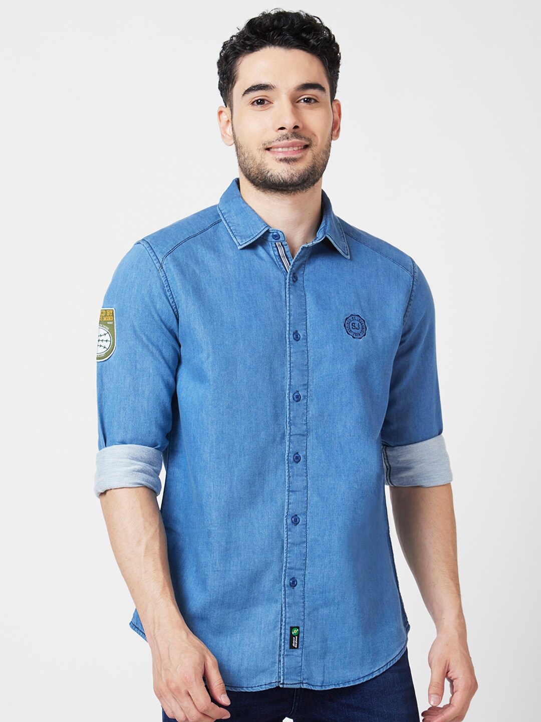 

SPYKAR Classic Spread Collar Opaque Cotton Casual Shirt, Blue