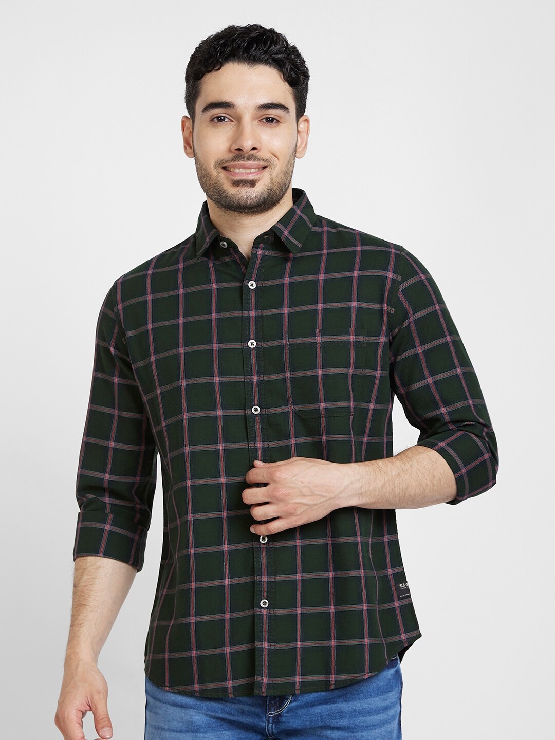 

SPYKAR Classic Opaque Tartan Checked Cotton Casual Shirt, Green