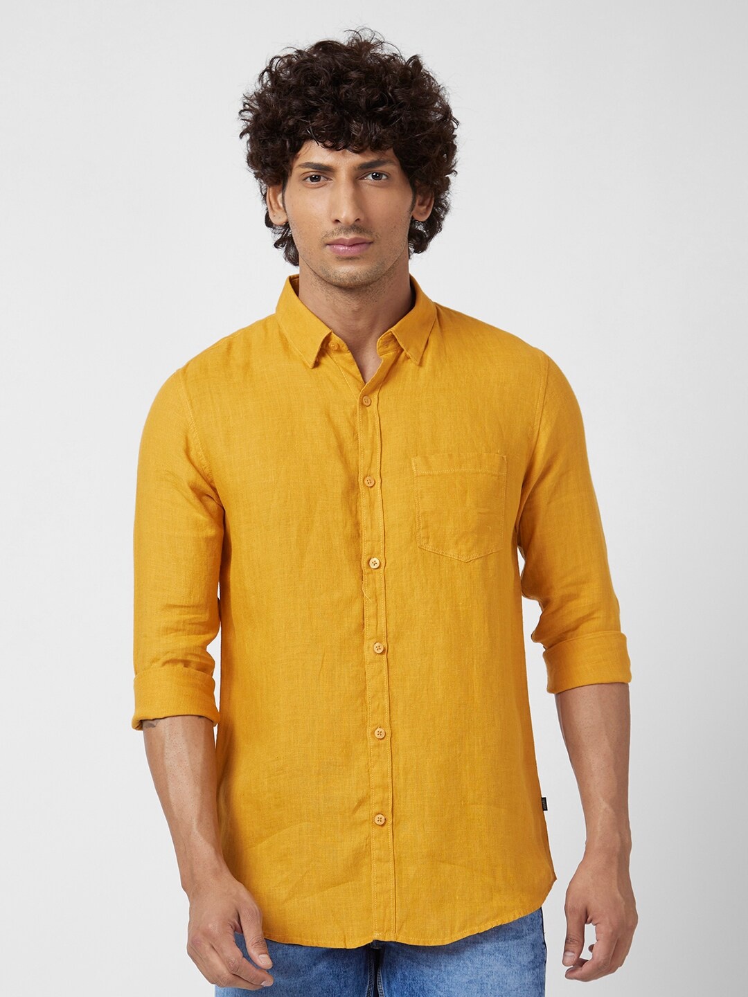 

SPYKAR Classic Regular Fit Linen Casual Shirt, Yellow