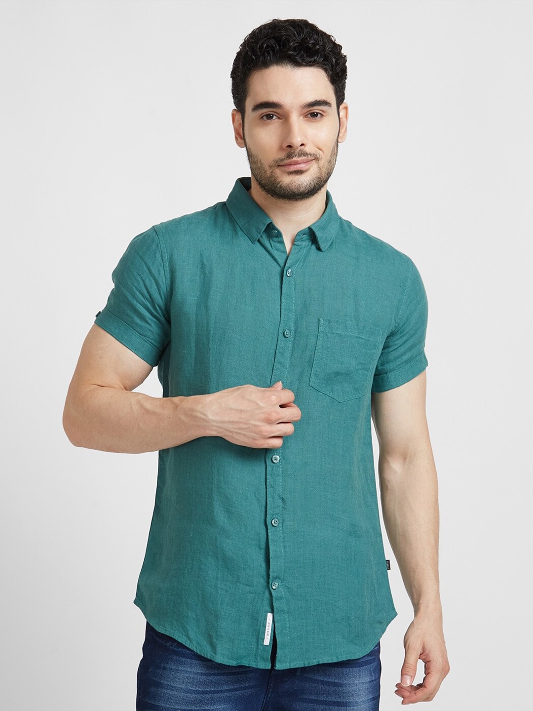 

SPYKAR Linen Classic Opaque Casual Shirt, Green