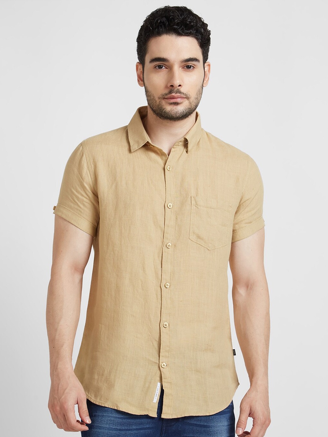 

SPYKAR Classic Slim Fit Linen Casual Shirt, Beige