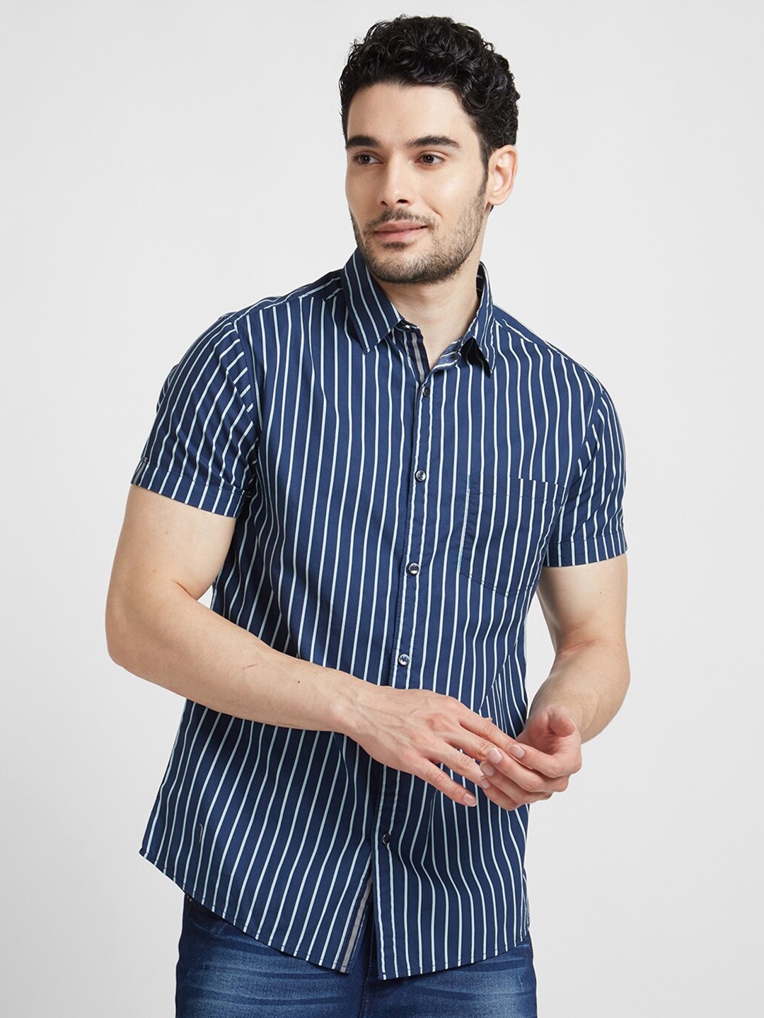 

SPYKAR Striped Cotton Classic Slim Fit Opaque Casual Shirt, Blue