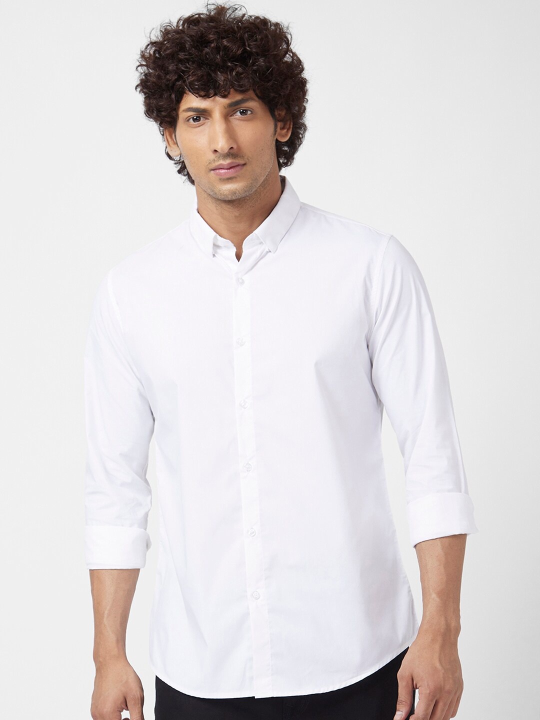 

SPYKAR Classic Spread Collar Cotton Linen Casual Shirt, White