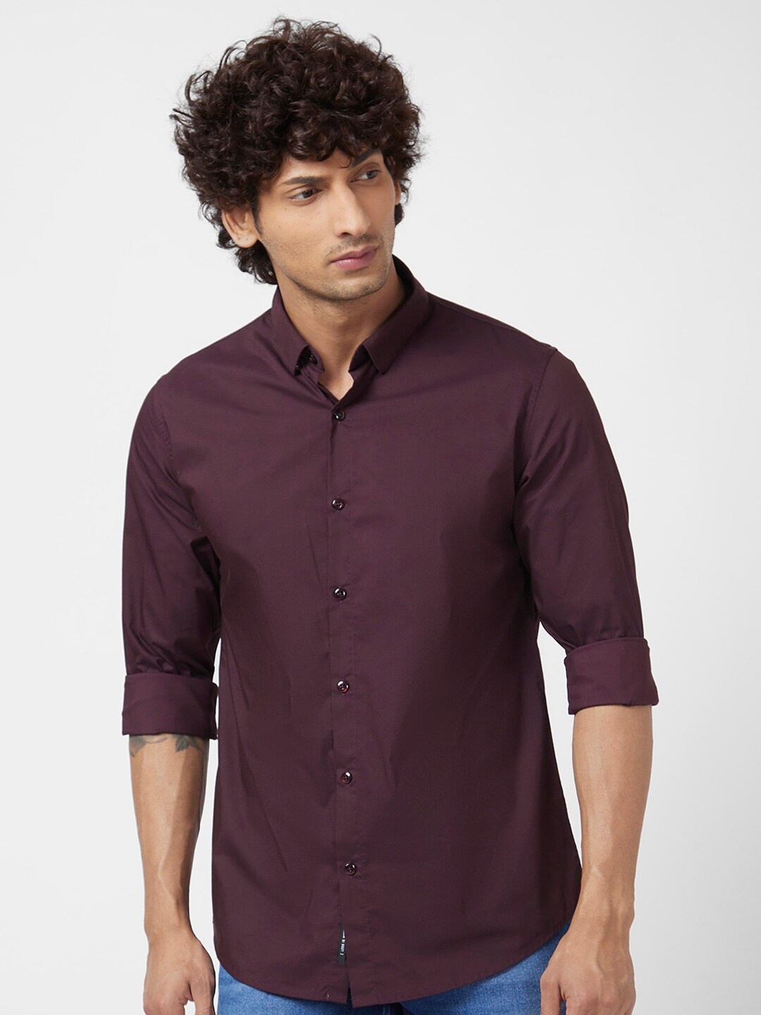 

SPYKAR Slim Fit Long Sleeves Classic Casual Cotton Linen Shirt, Maroon