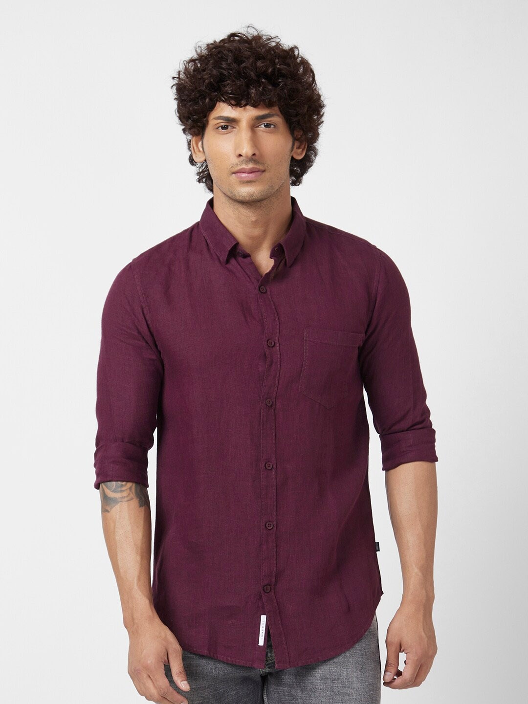 

SPYKAR Linen Classic Opaque Casual Shirt, Maroon