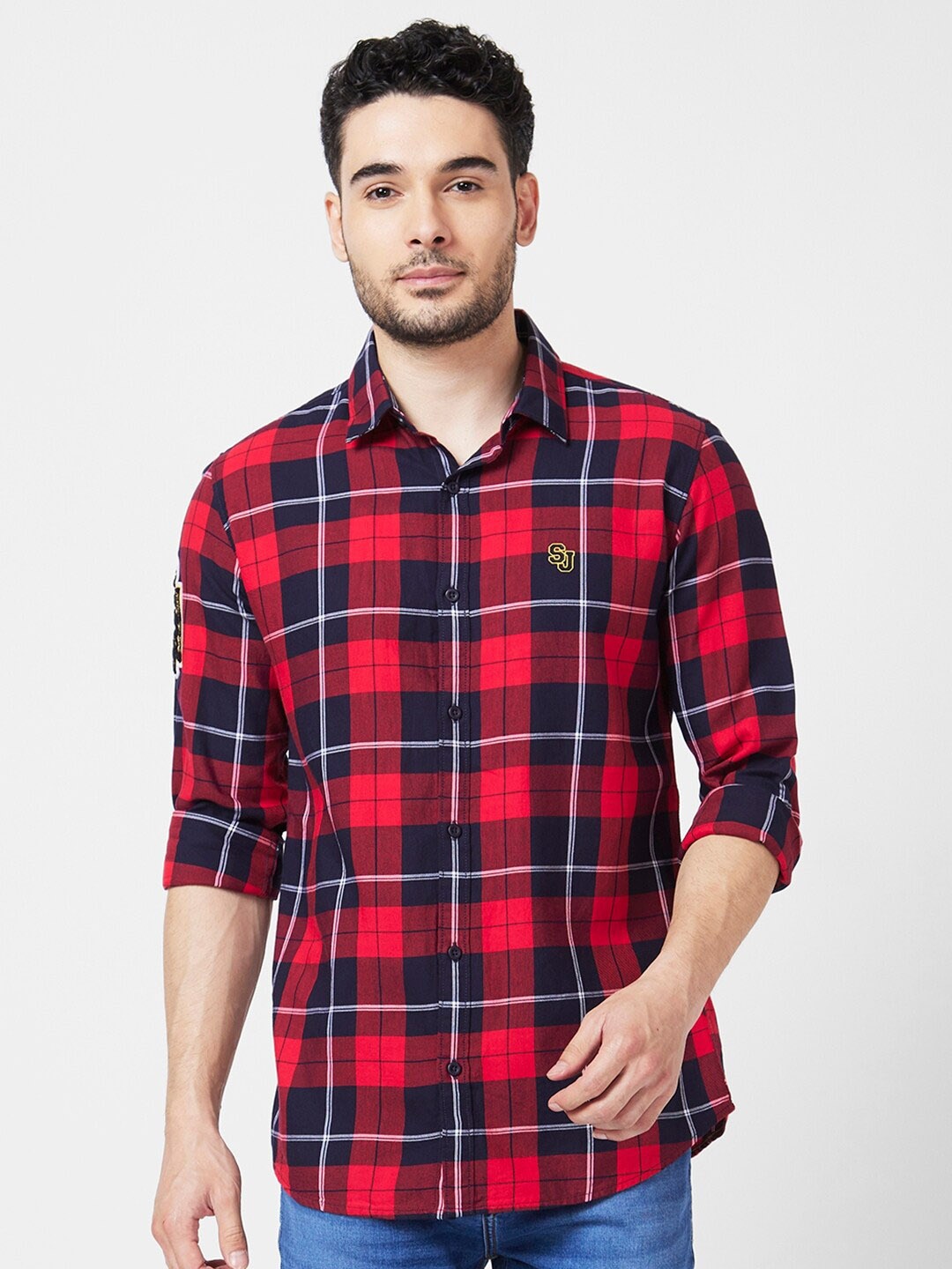 

SPYKAR Classic Tartan Checked Cotton Casual Shirt, Red