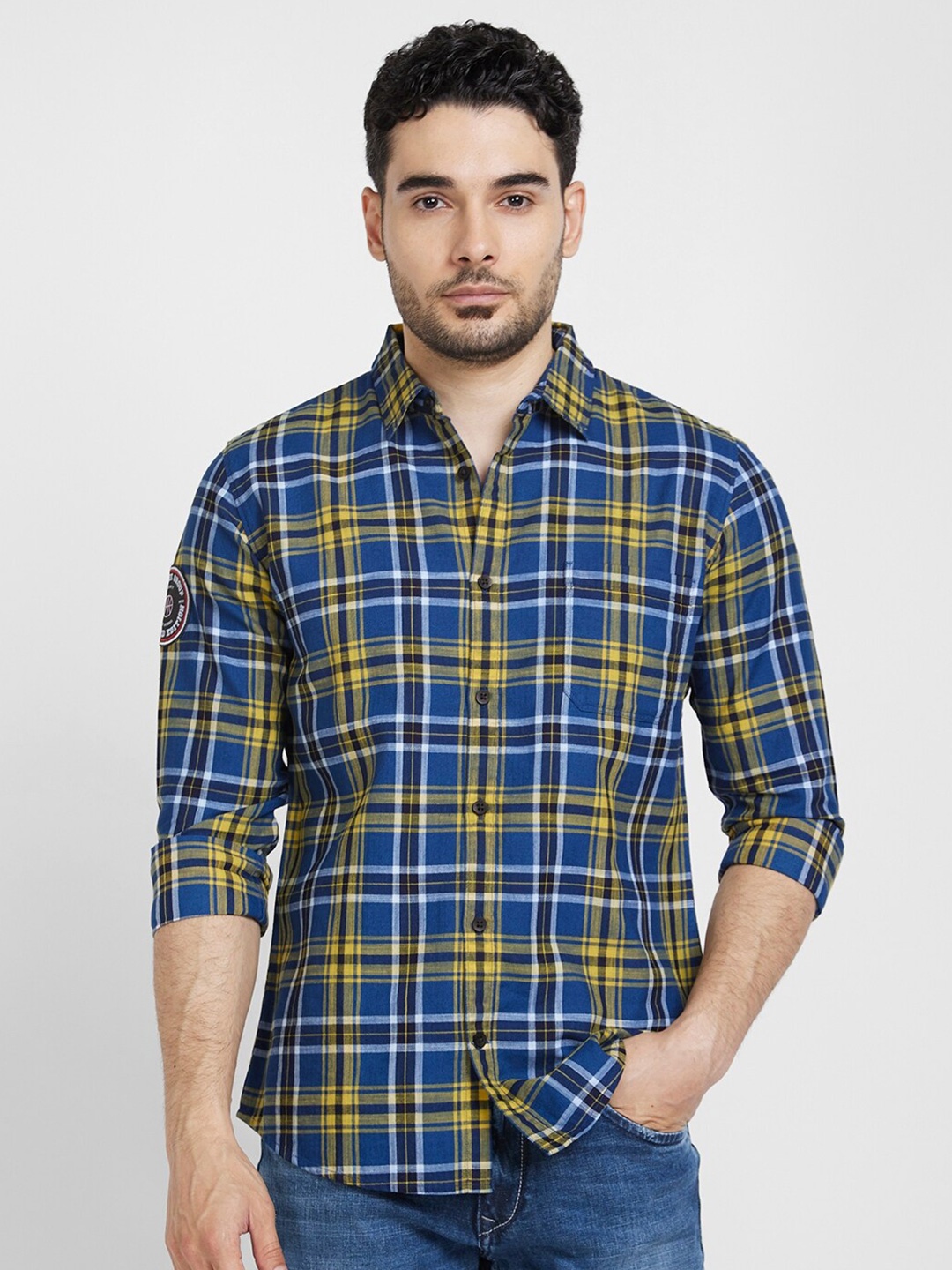 

SPYKAR Tartan Checked Cotton Classic Opaque Casual Shirt, Yellow