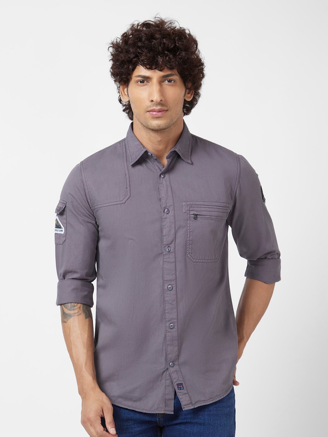

SPYKAR Classic Opaque Cotton Linen Casual Shirt, Grey