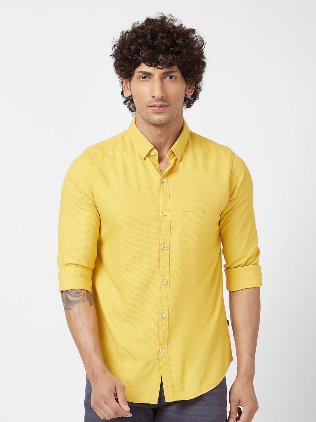 

SPYKAR Classic Slim Fit Casual Cotton Shirt, Yellow