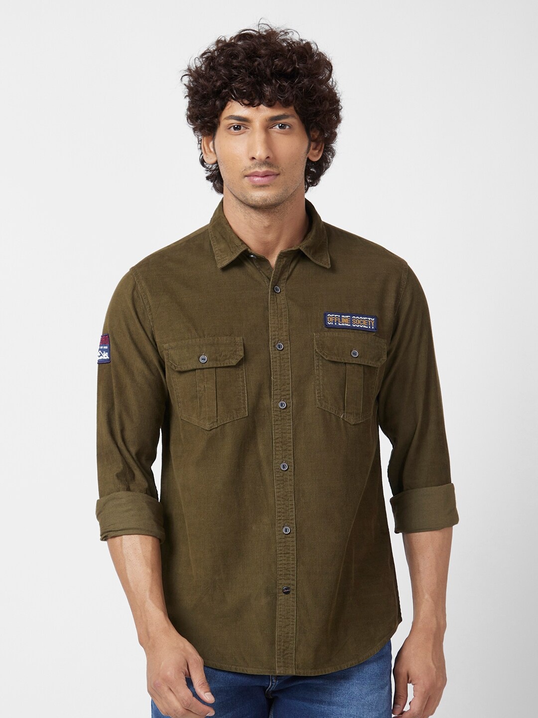

SPYKAR Classic Denim Long Sleeves Casual Shirt, Olive