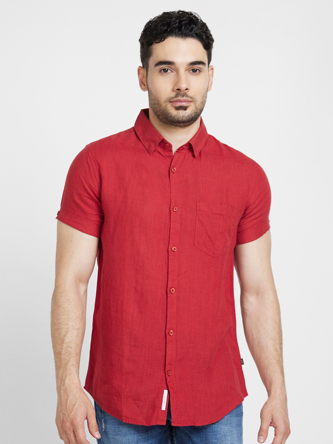 

SPYKAR Classic Opaque Linen Casual Shirt, Red