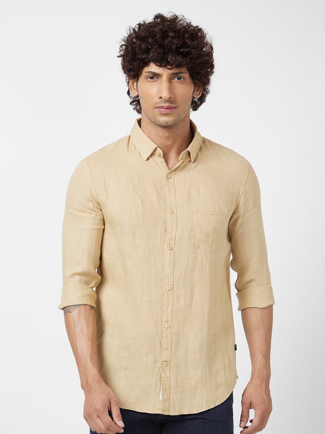 

SPYKAR Linen Classic Opaque Casual Shirt, Beige