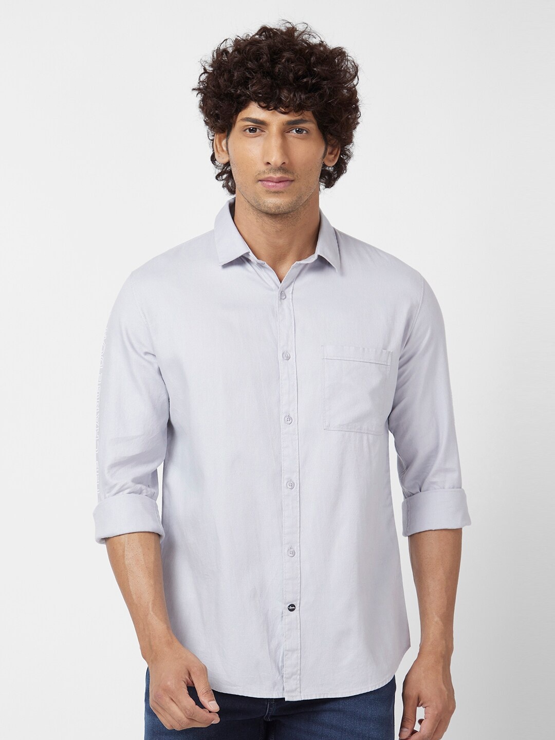 

SPYKAR Classic Opaque Cotton Linen Casual Shirt, Grey