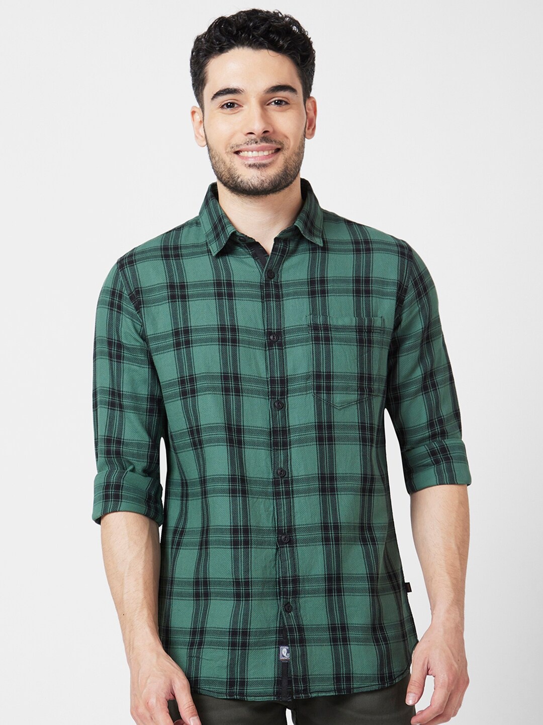 

SPYKAR Tartan Checked Cotton Classic Opaque Casual Shirt, Green