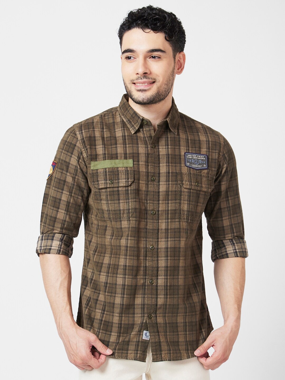 

SPYKAR Classic Tartan Checked Regular Fit Cotton Casual Shirt, Green