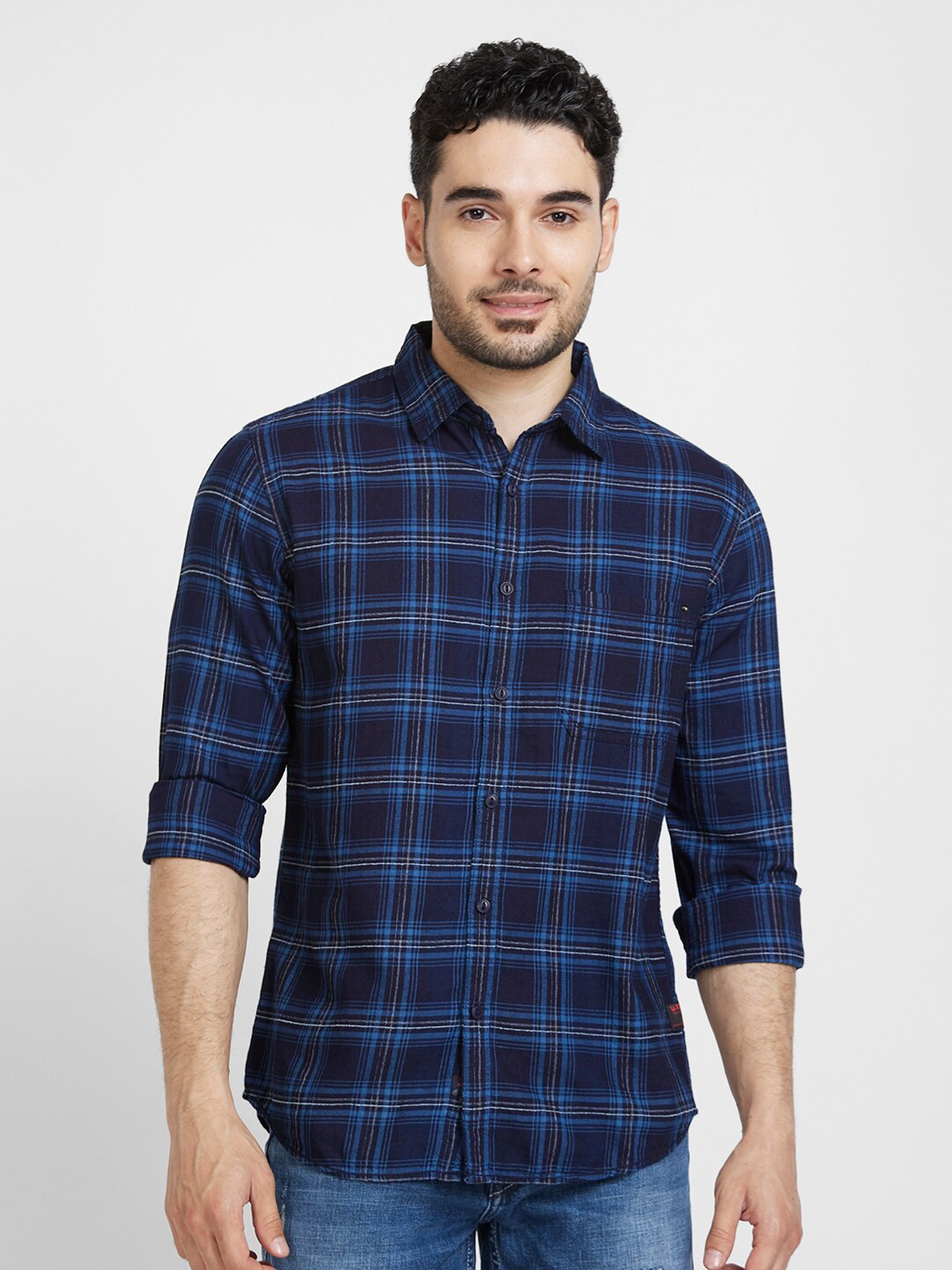 

SPYKAR Checked Classic Cotton Casual Shirt, Blue