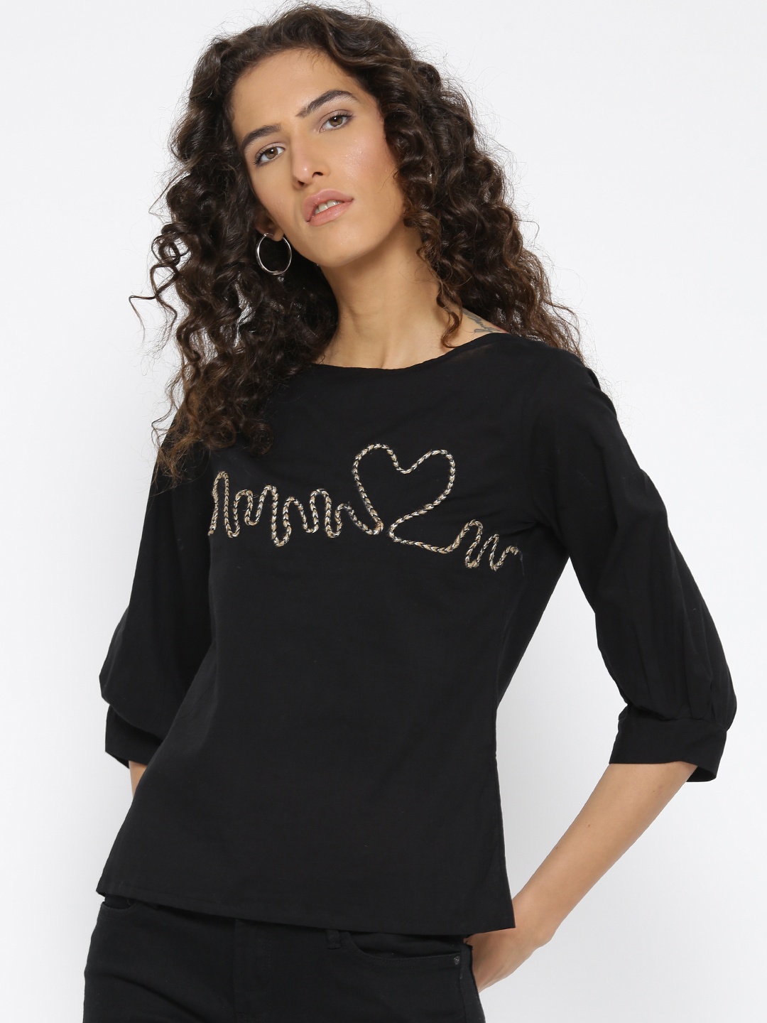 

Style Quotient Women Black Solid Pure Cotton Top