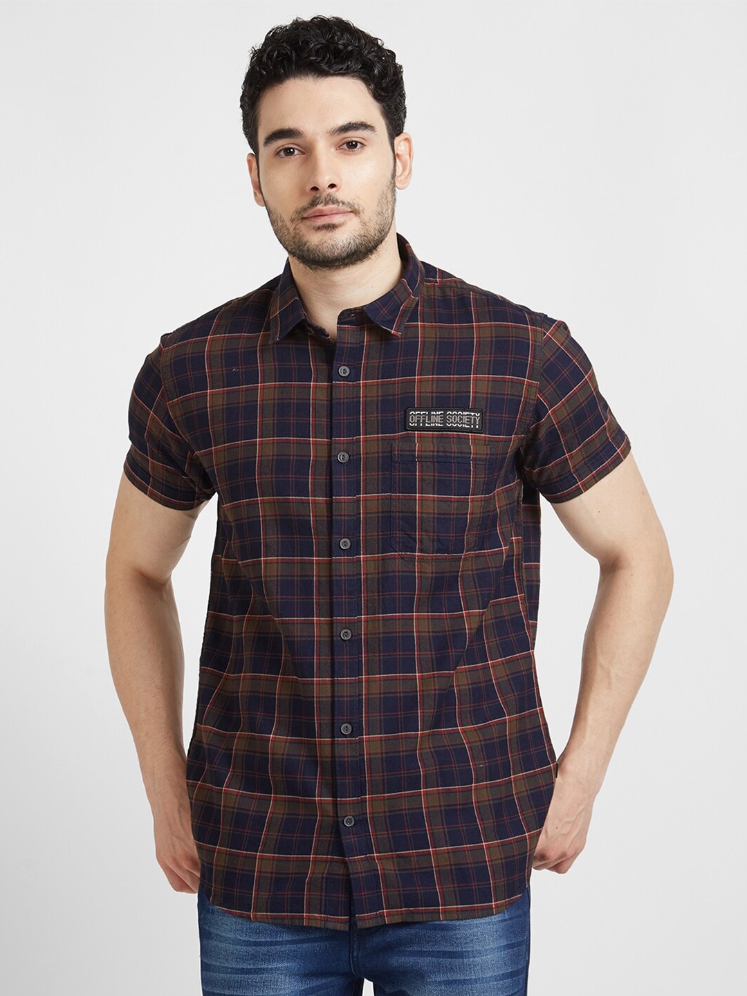 

SPYKAR Classic Opaque Tartan Checked Cotton Casual Shirt, Navy blue