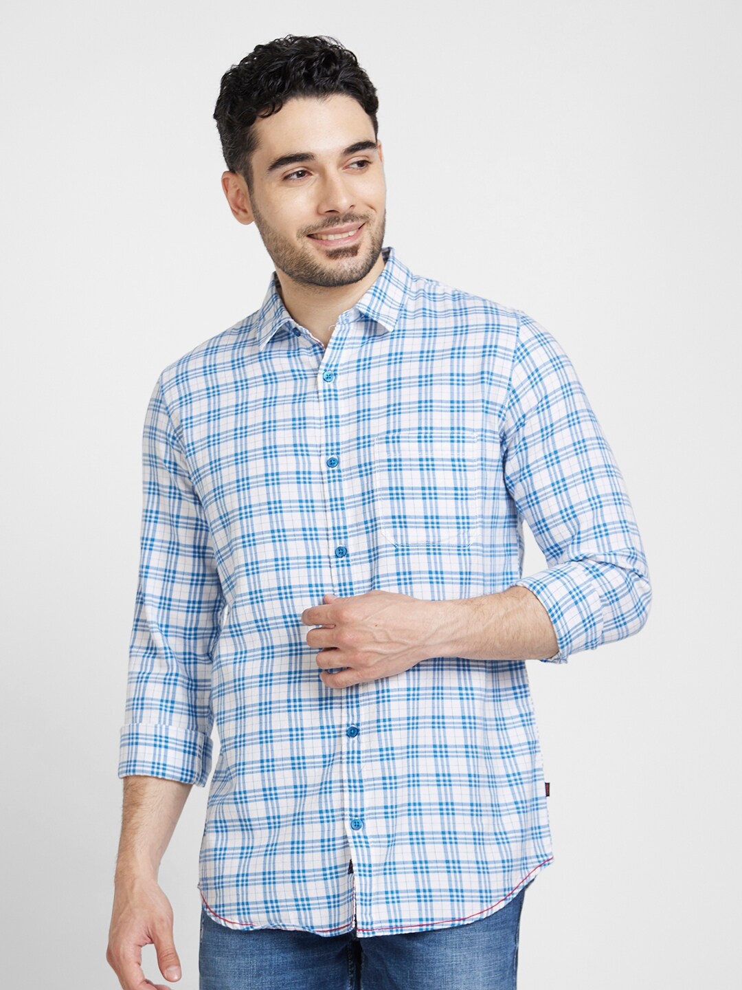 

SPYKAR Classic Tartan Checked Cotton Casual Shirt, White