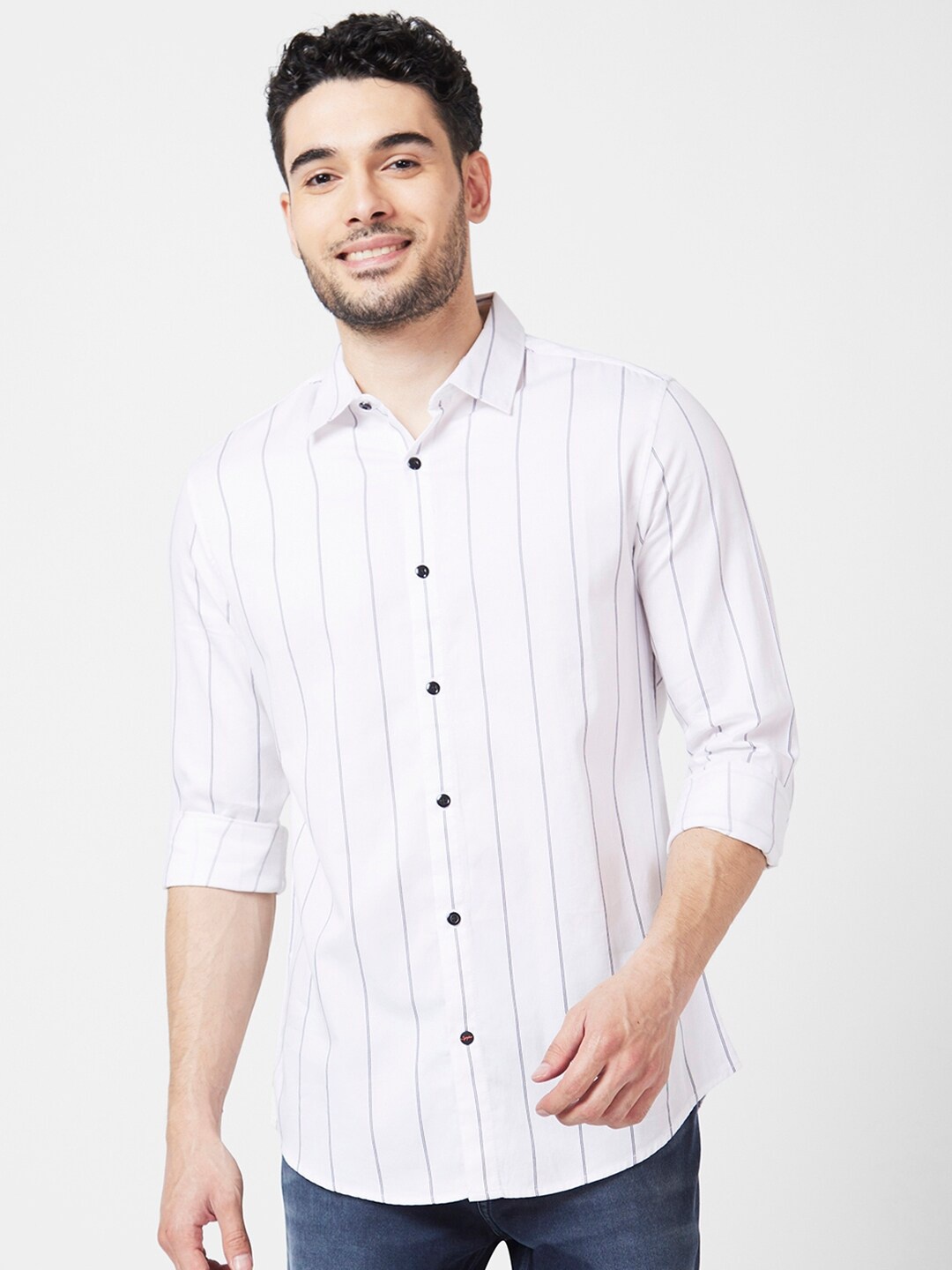 

SPYKAR Classic Striped Regular Fit Opaque Cotton Casual Shirt, White