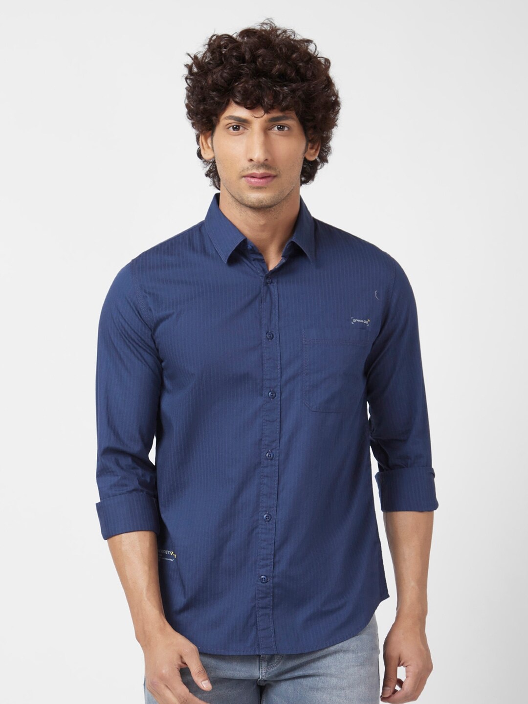 

SPYKAR Classic Vertical Striped Cotton Linen Shirt, Blue