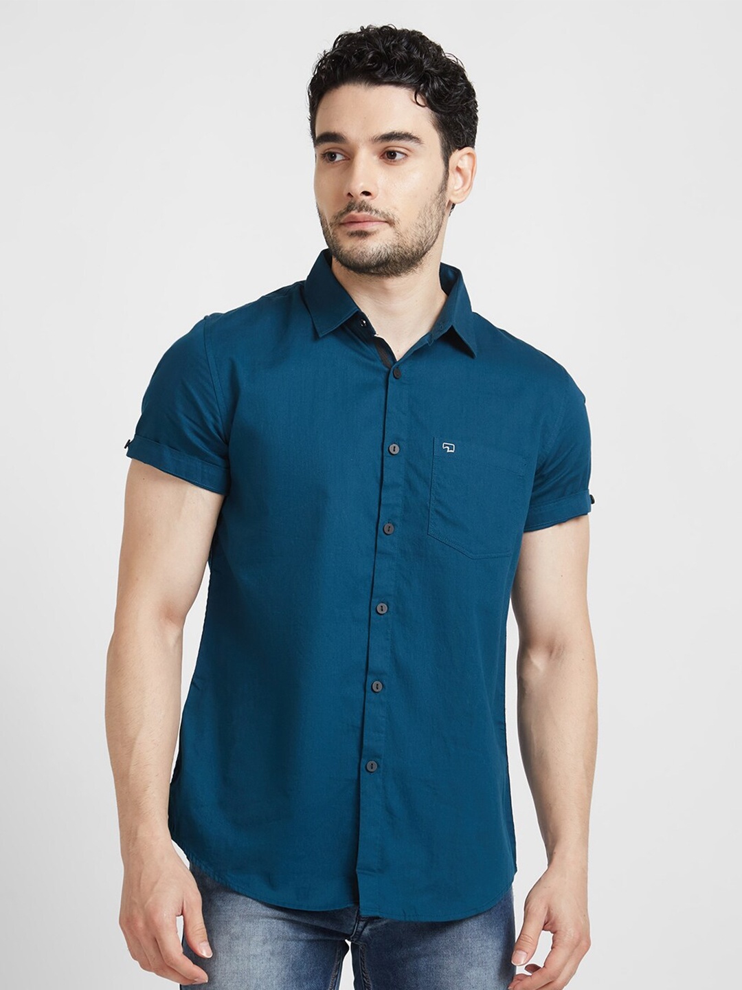 

SPYKAR Classic Slim Fit Cotton Linen Casual Shirt, Blue