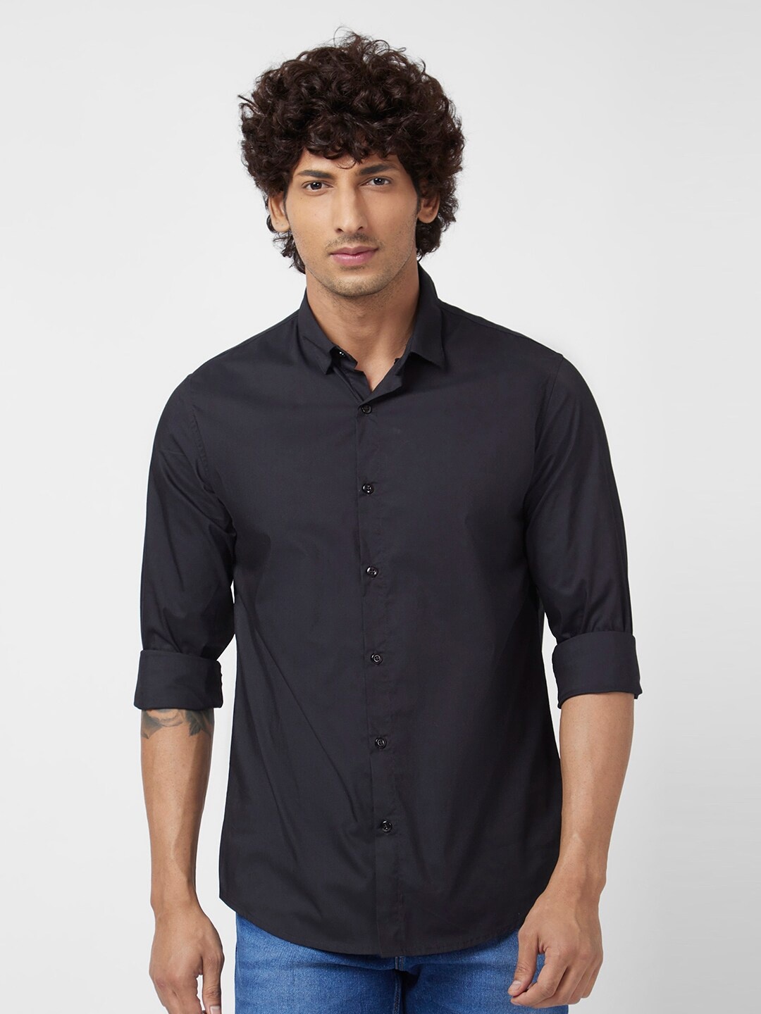 

SPYKAR Classic Spread Collar Opaque Regular Fit Cotton Linen Casual Shirt, Black