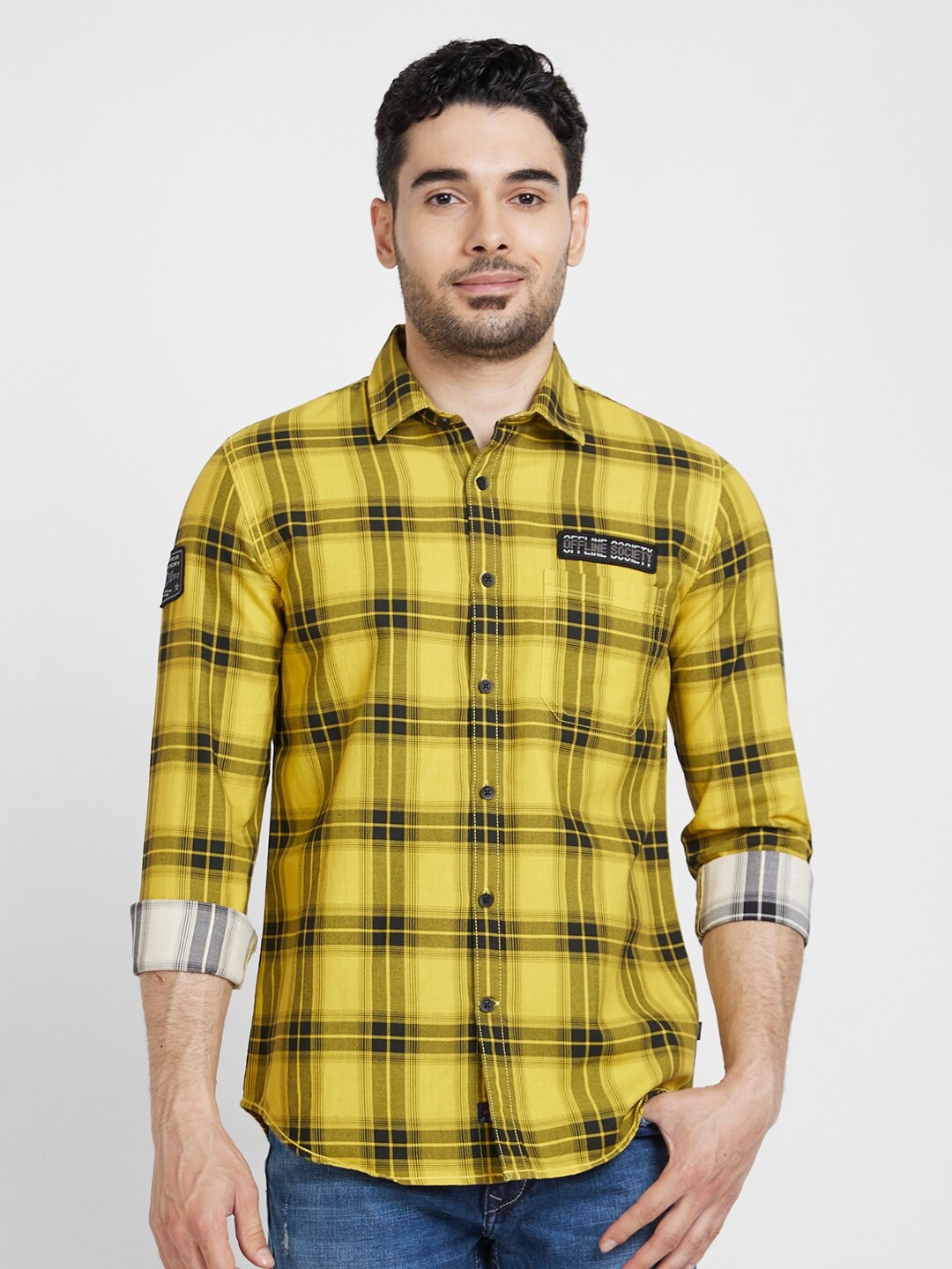 

SPYKAR Checked Classic Cotton Casual Shirt, Yellow