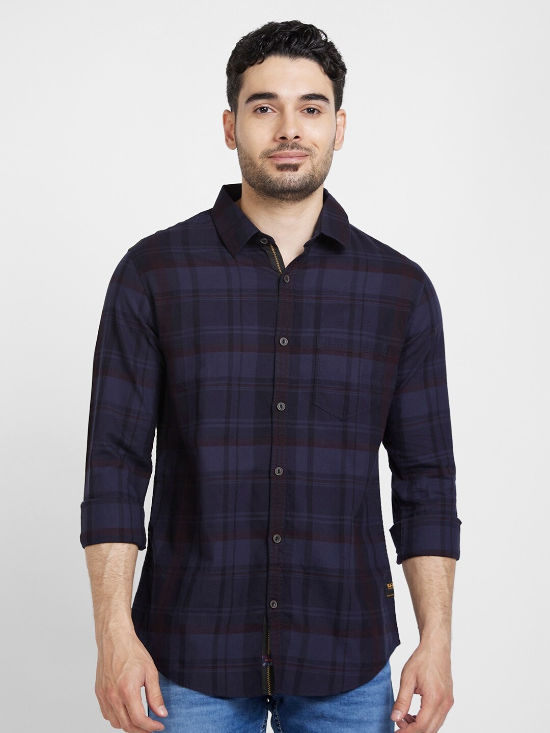 

SPYKAR Classic Tartan Checked Cotton Casual Shirt, Blue