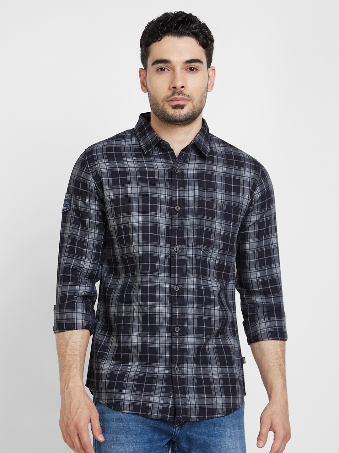 

SPYKAR Classic Tartan Checked Casual Cotton Shirt, Blue