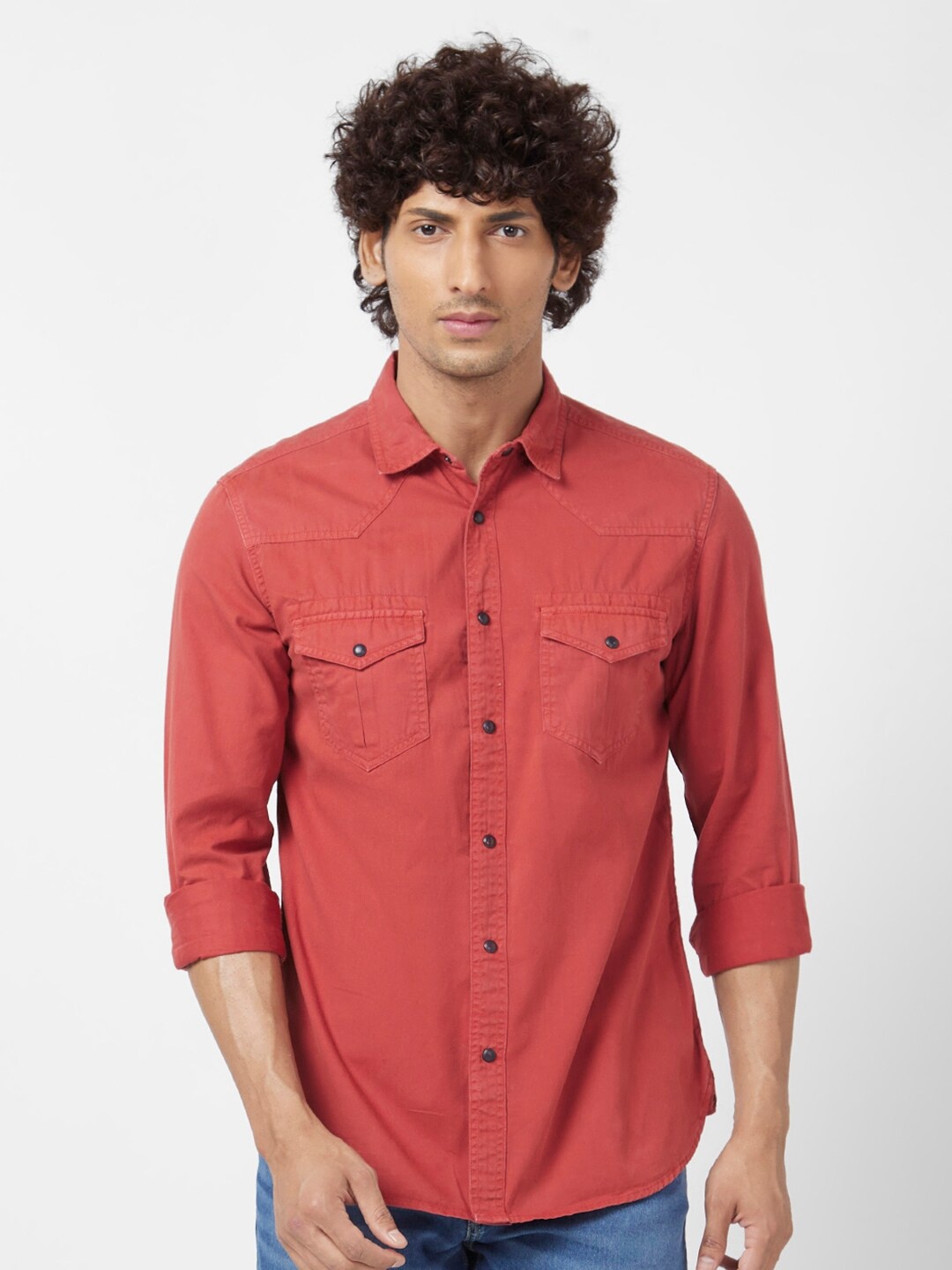 

SPYKAR Classic Slim Fit Cotton Linen Casual Shirt, Red