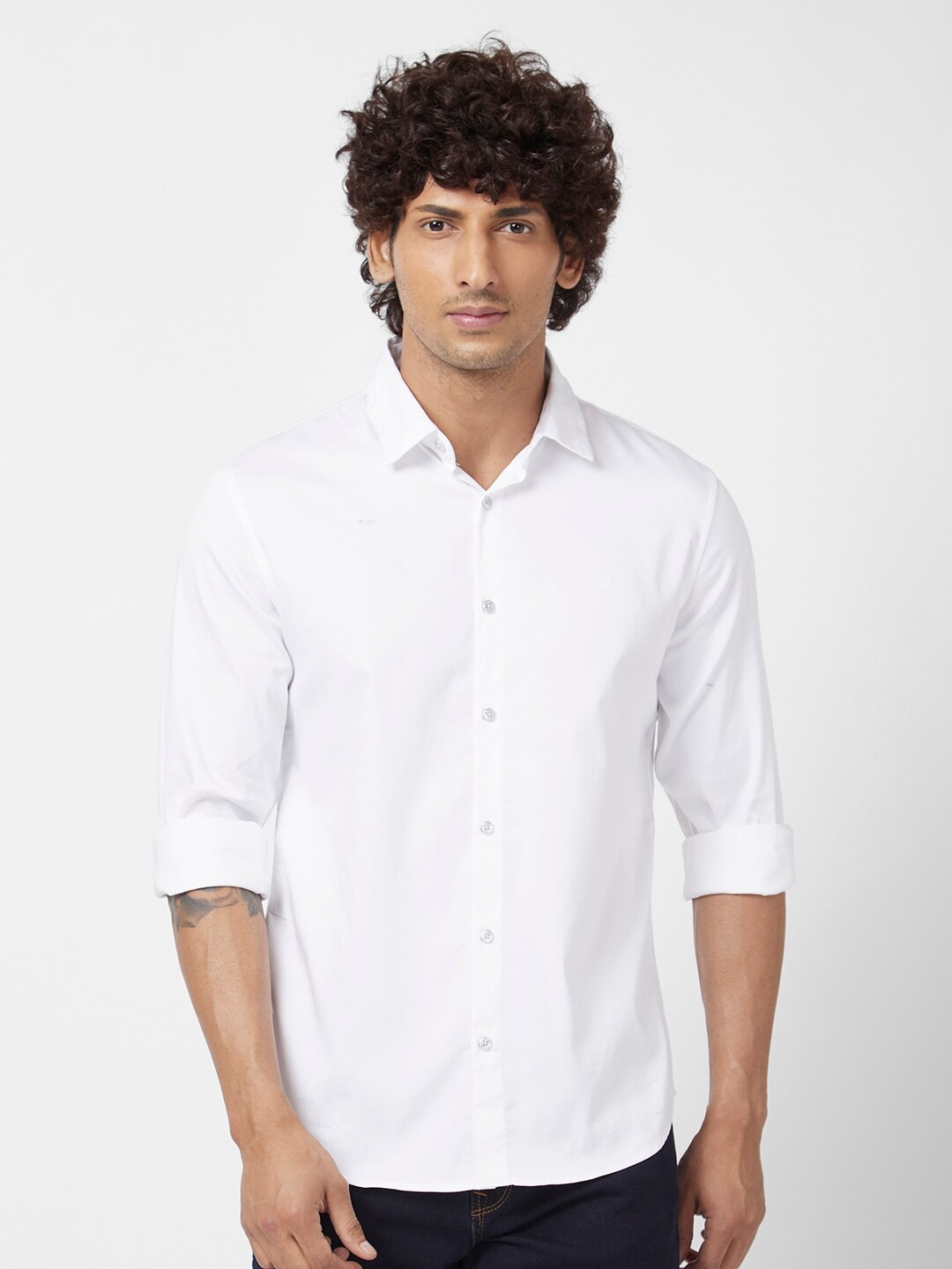 

SPYKAR Classic Spread Collar Cotton Linen Casual Shirt, White