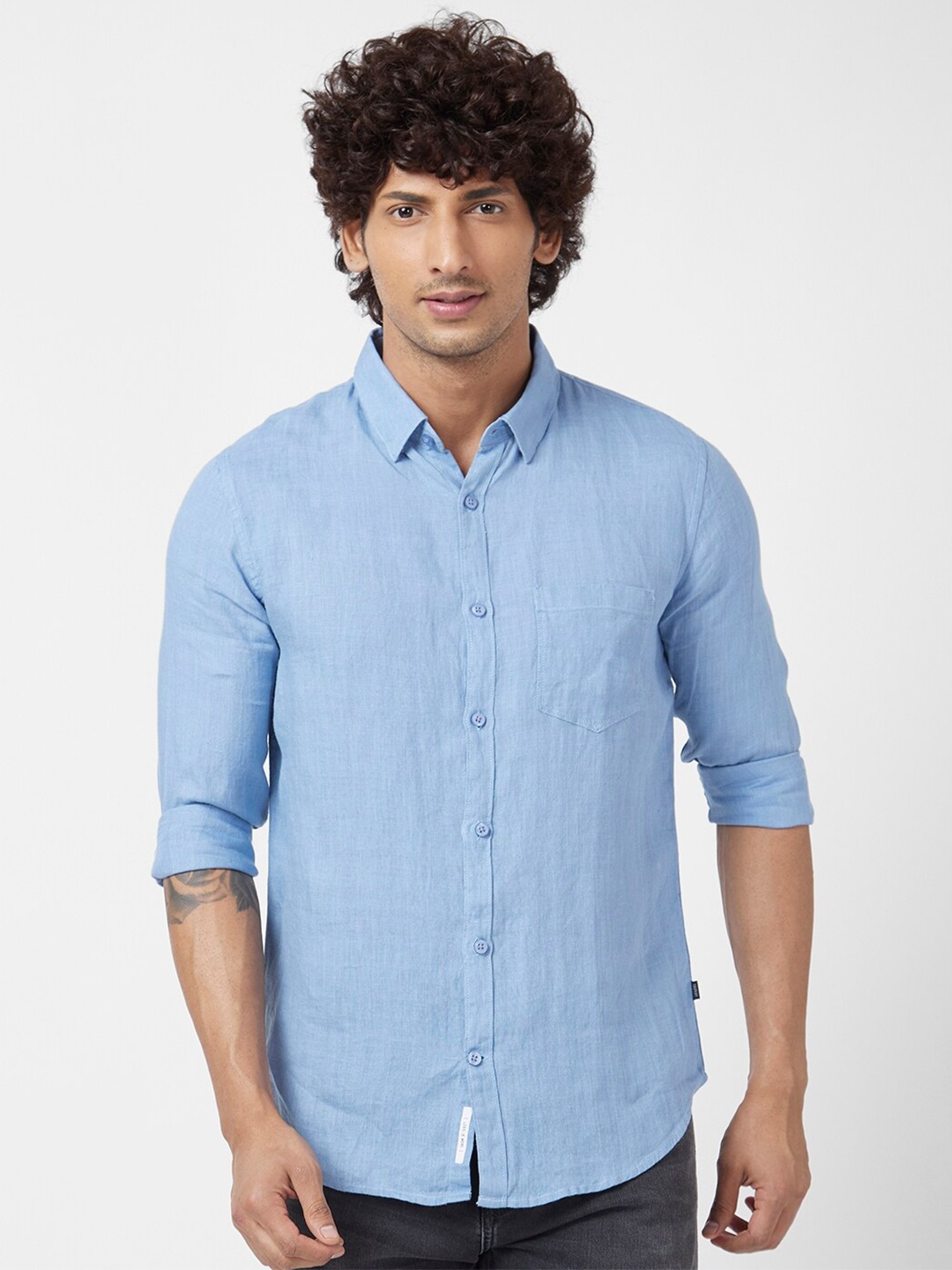 

SPYKAR Classic Slim Fit Linen Casual Shirt, Blue
