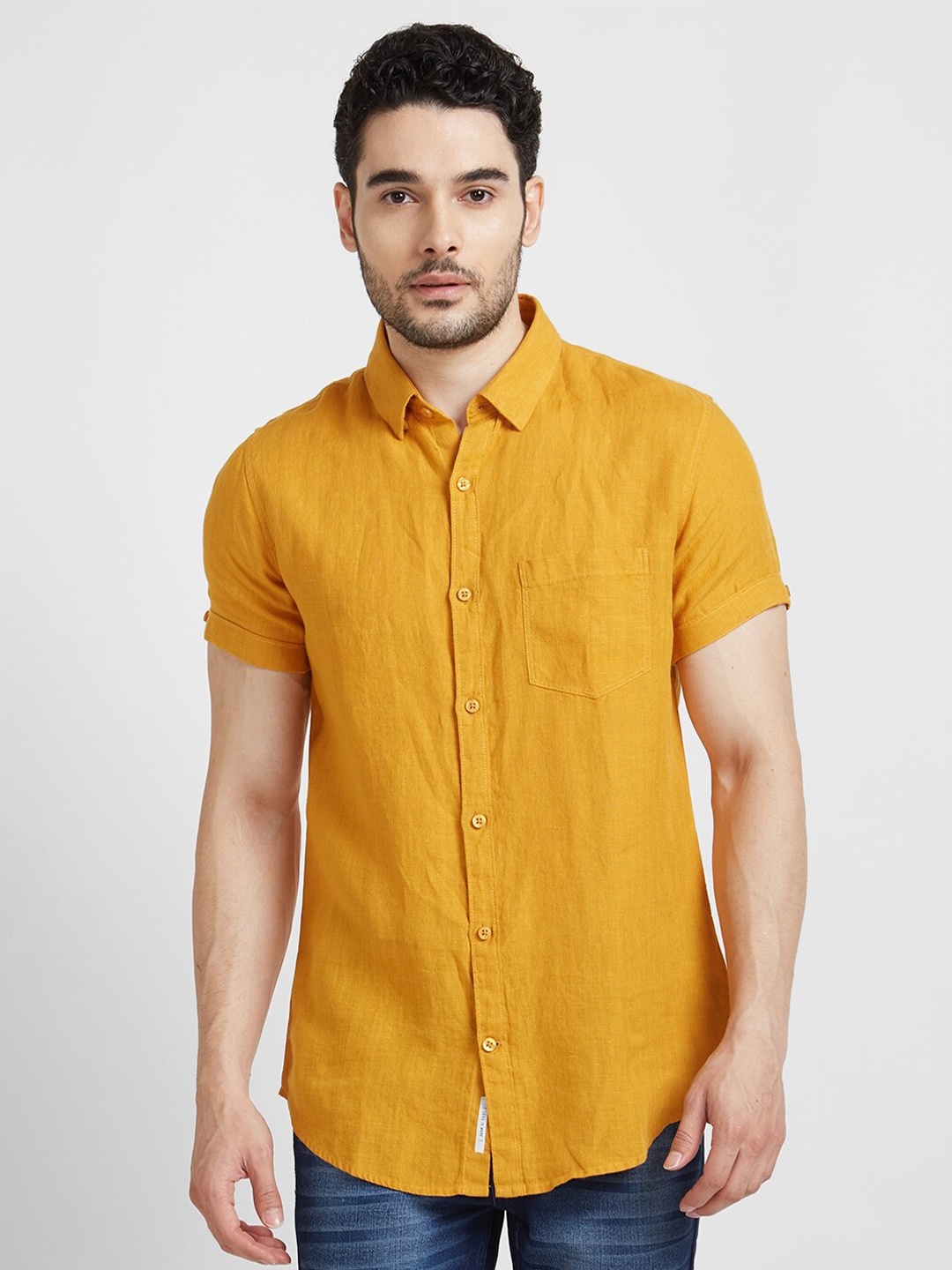 

SPYKAR Spread Collar Classic Opaque Linen Casual Shirt, Yellow