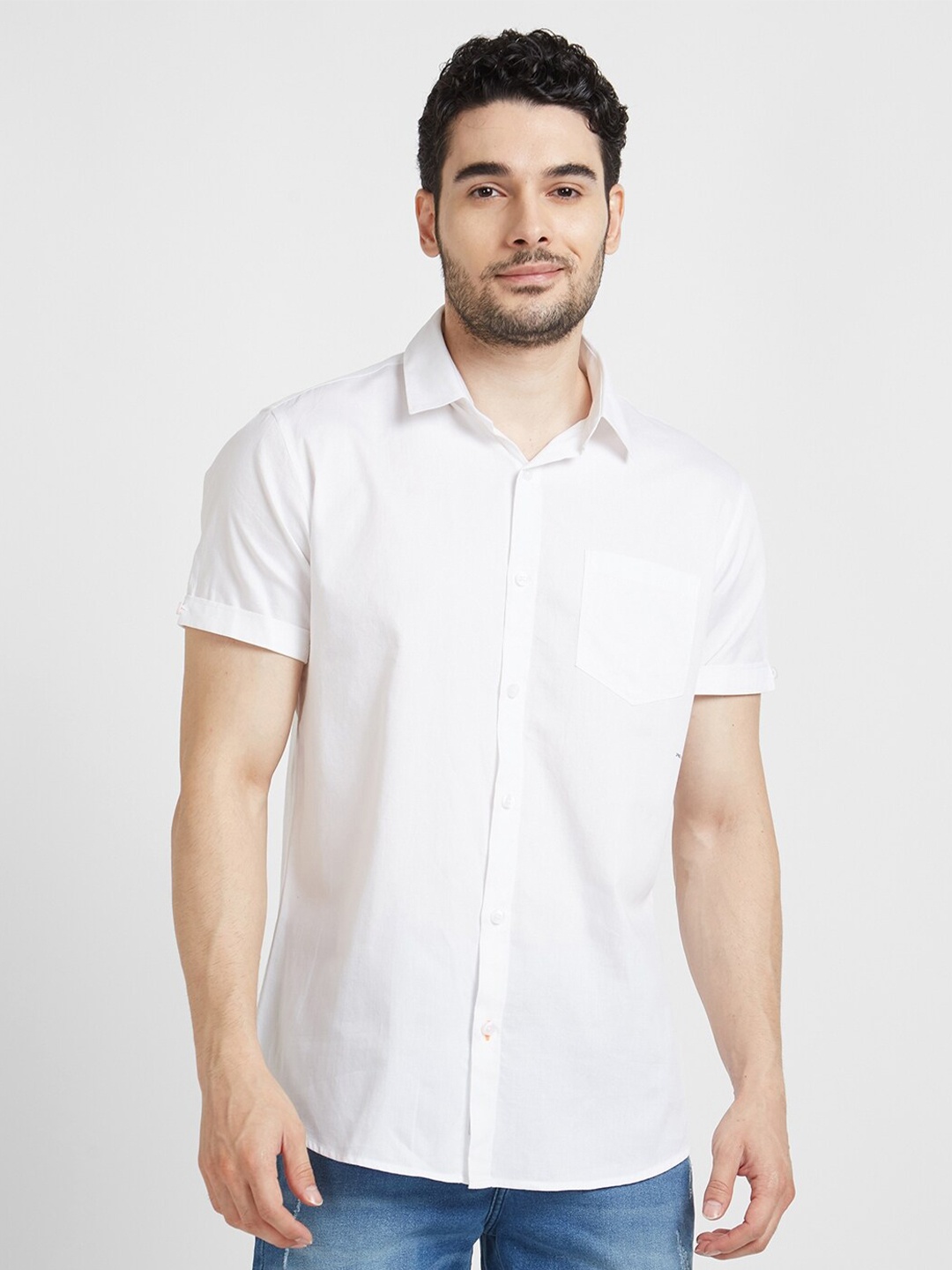 

SPYKAR Classic Slim Fit Casual Cotton Linen Shirt, White