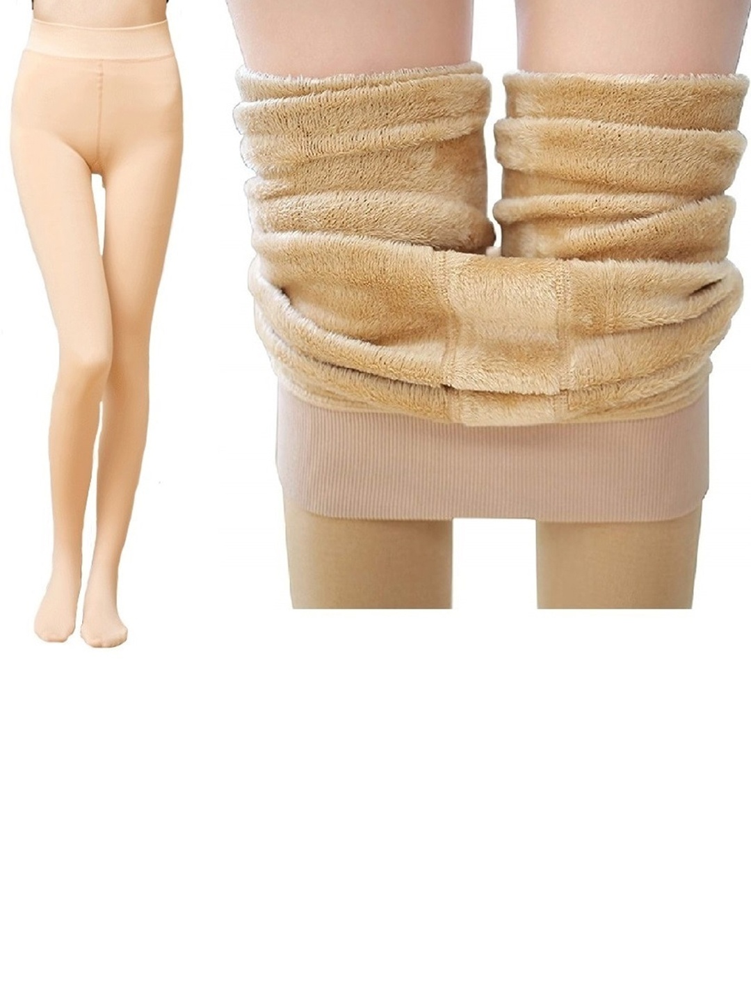 

Alexvyan High-Rise Opaque Fleece Stretchable Winter Stockings, Beige