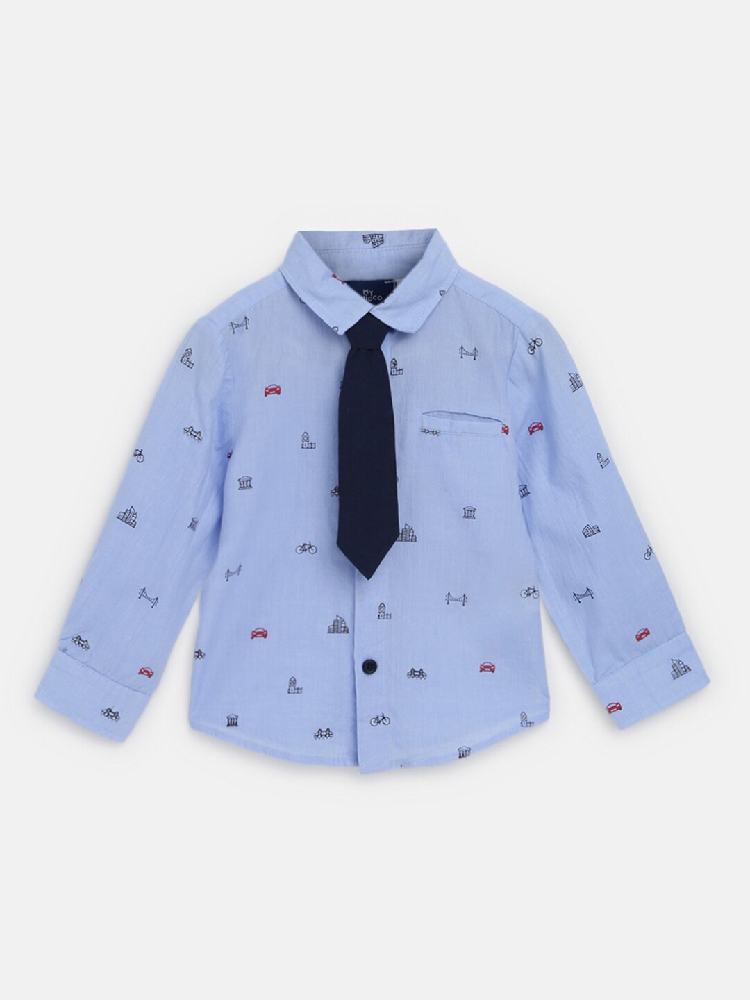 

Chicco Boys Comfort Conversational Printed Spread Collar Cotton Casual Shirt, Blue