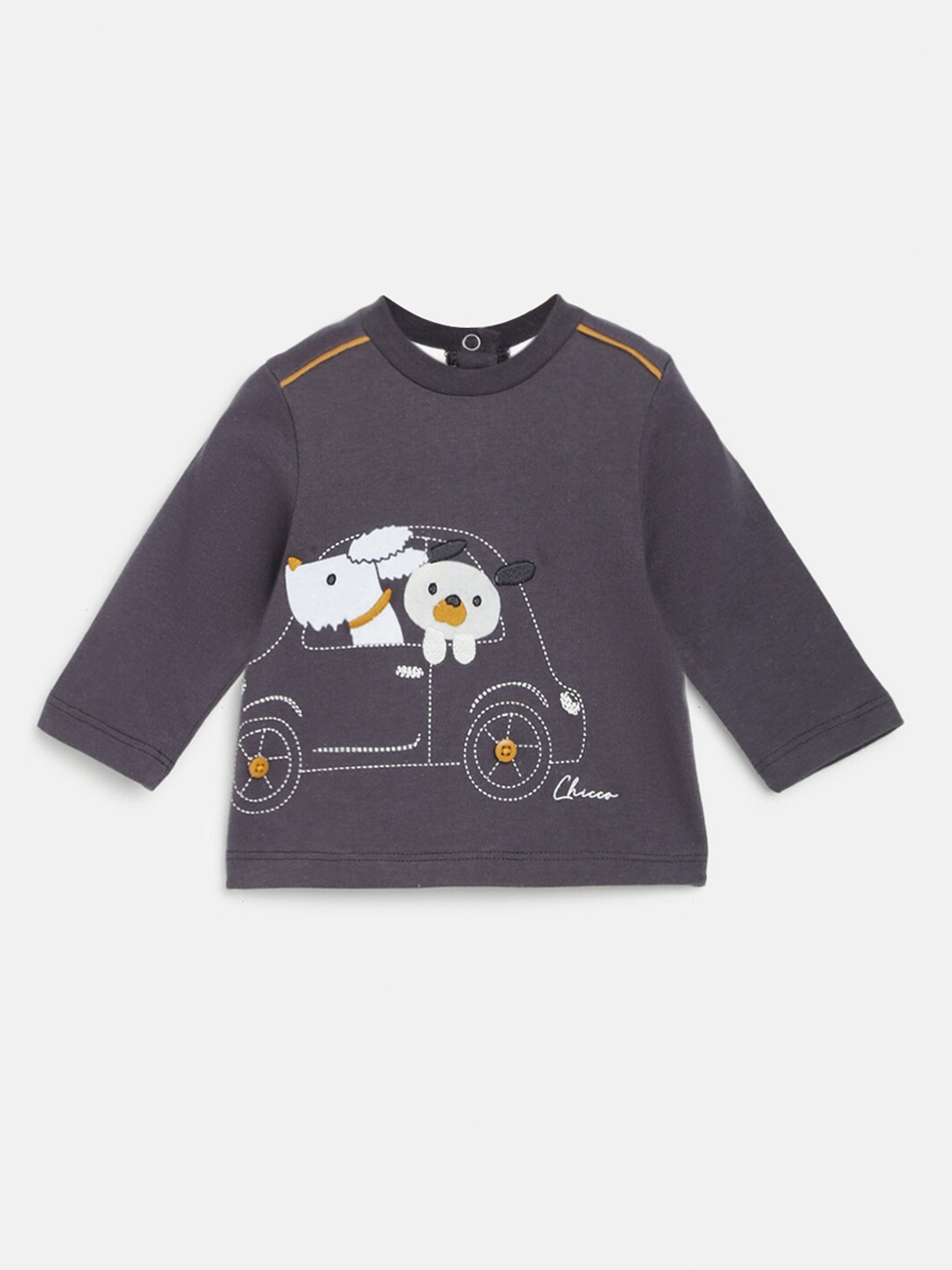 Chicco Boys Graphic Printed High Neck Applique Cotton T-shirt, Grey