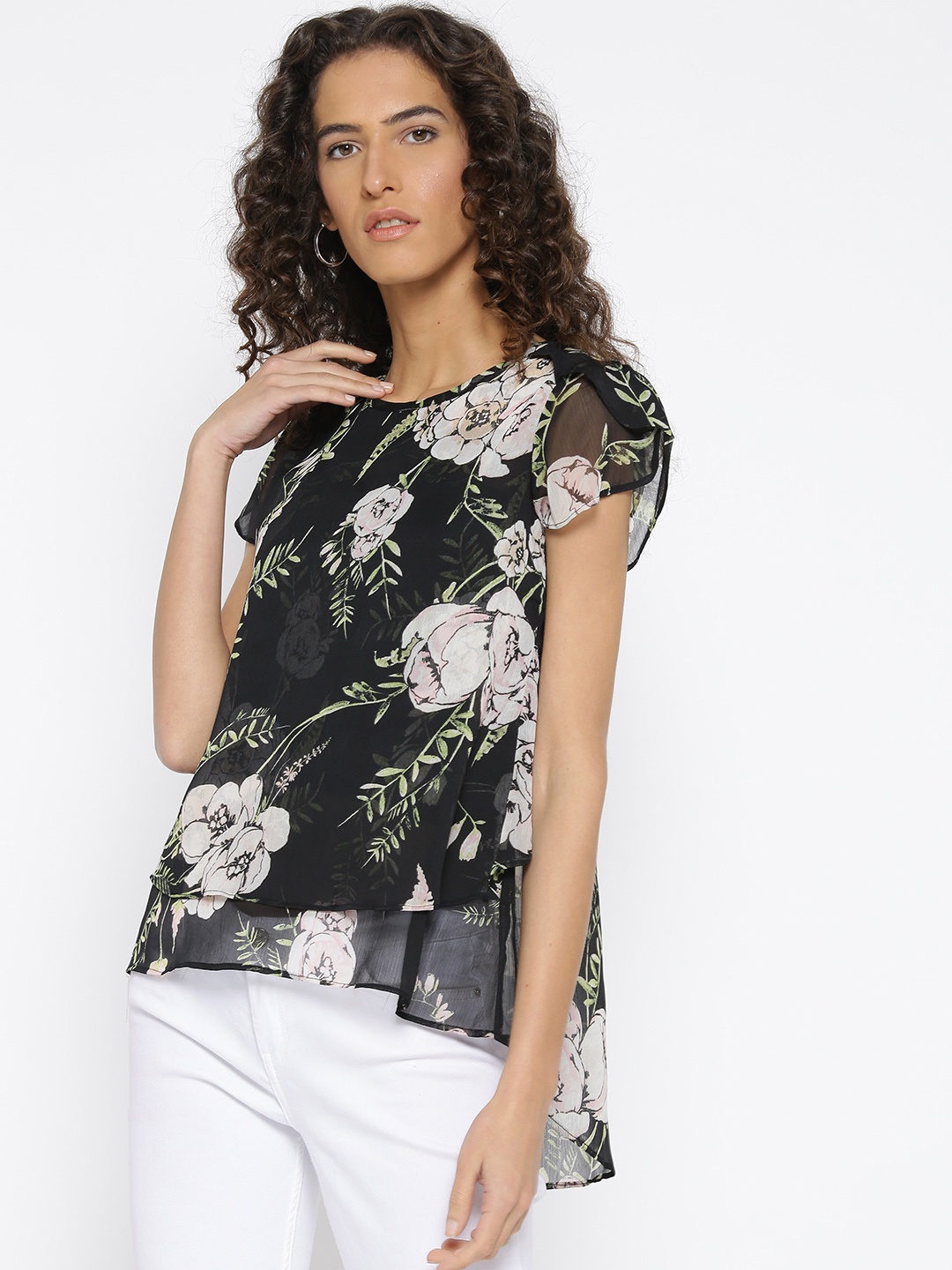 

Style Quotient Women Black Printed High-Low Top