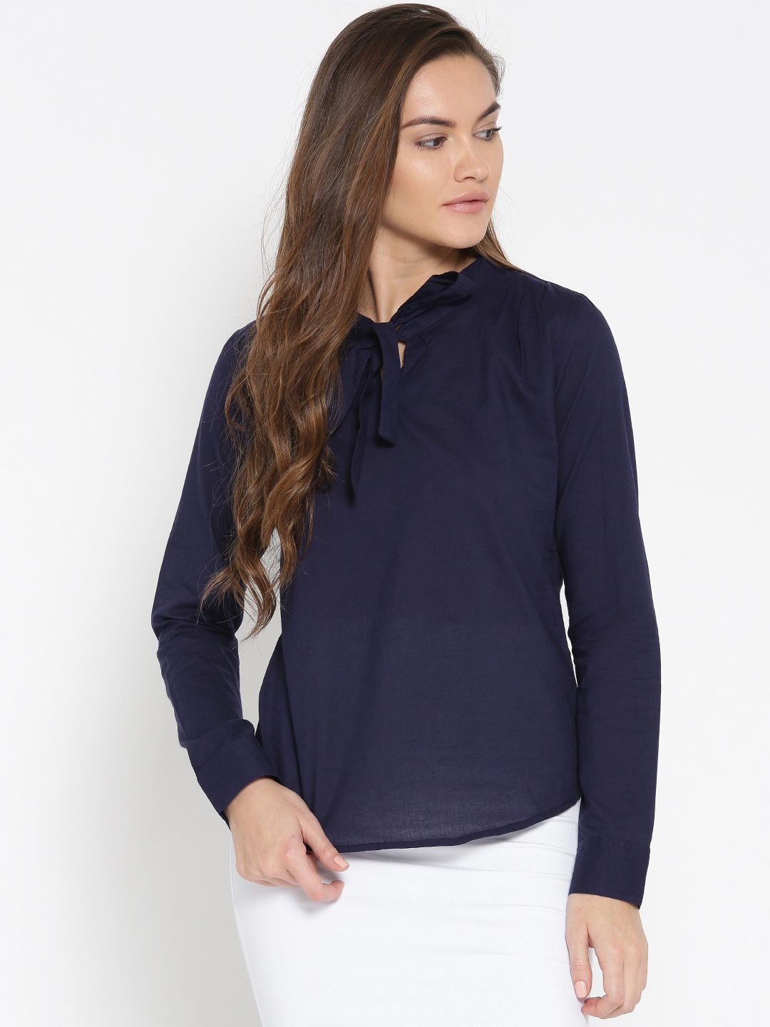 

Style Quotient Women Navy Blue Solid Pure Cotton Top