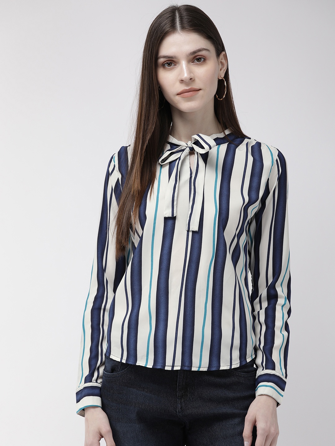 

Style Quotient Women White & Blue Striped Top