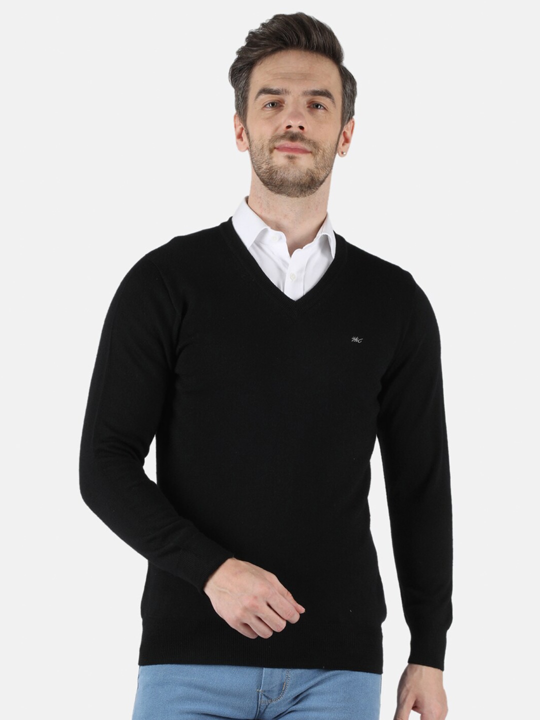 

Monte Carlo V-Neck Pure Woollen Pullover, Black