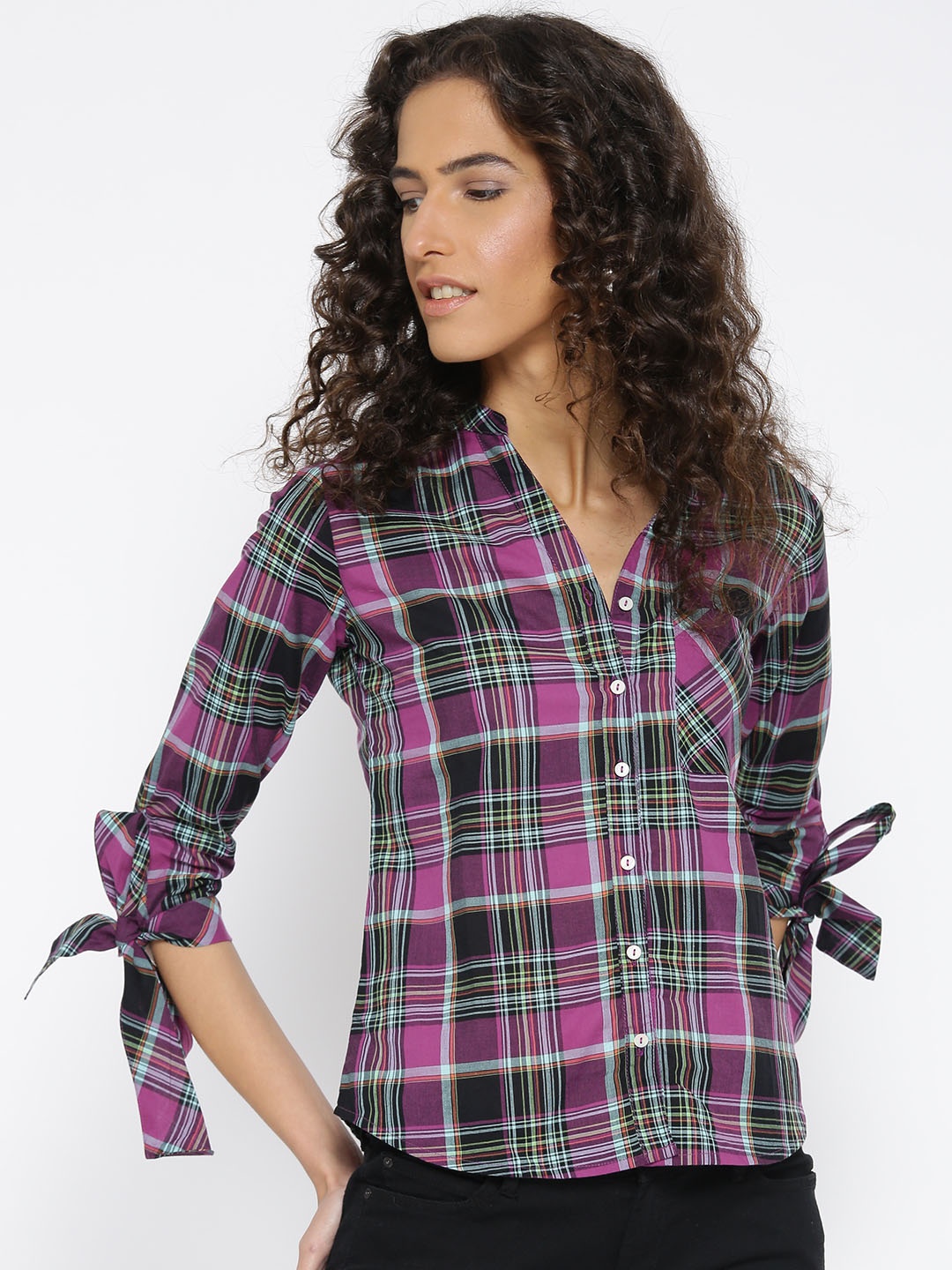 

Style Quotient Women Purple & Black Checked Casual Shirt