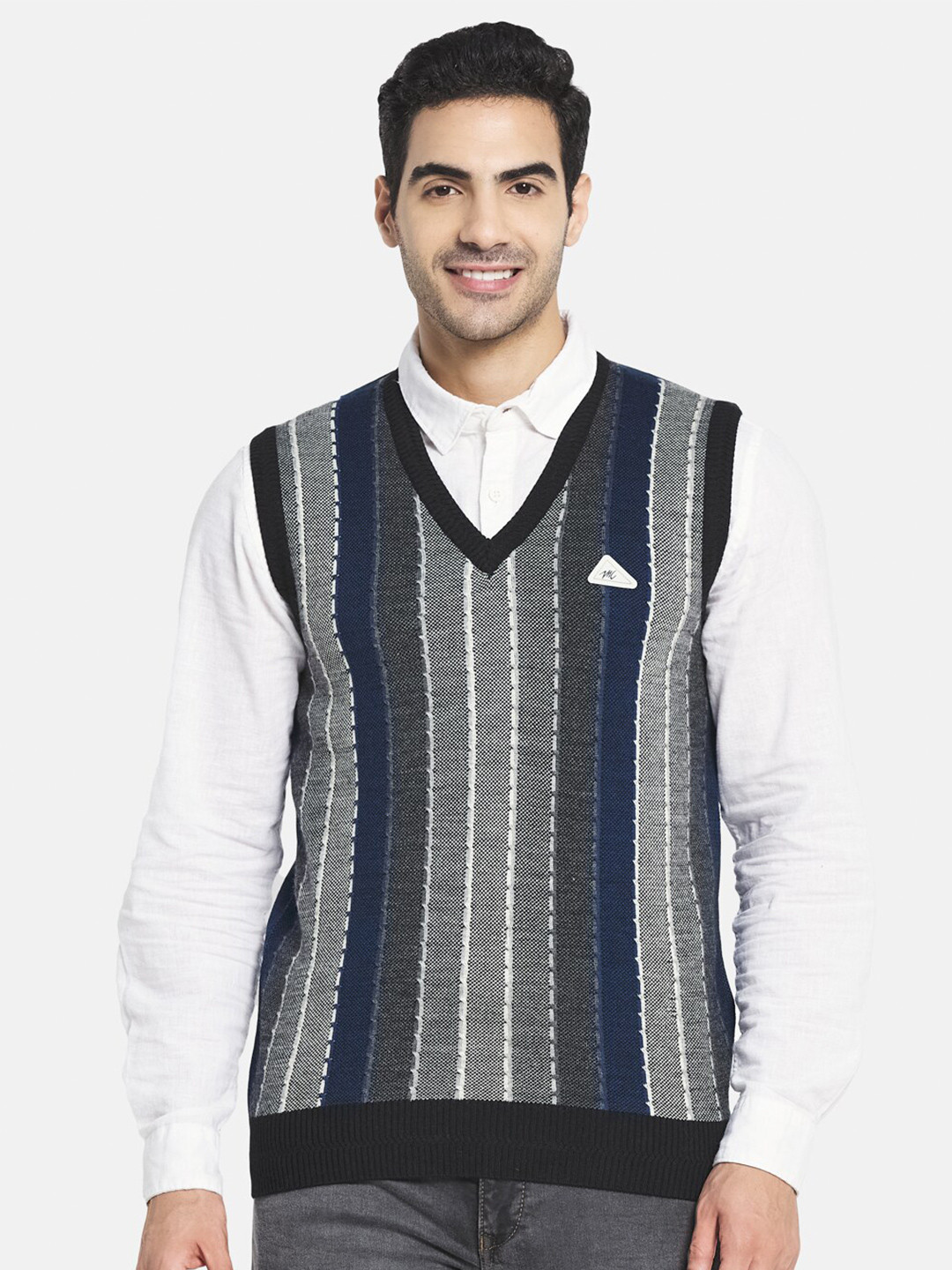 

Monte Carlo Striped Woollen Sweater Vest, Black