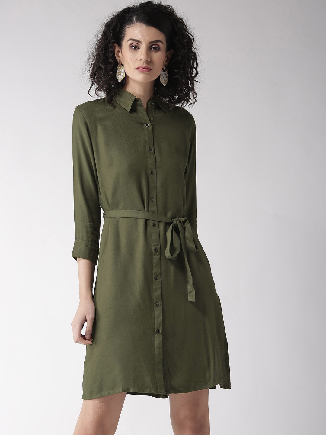 

Style Quotient Women Olive Green Solid Shirt Dress