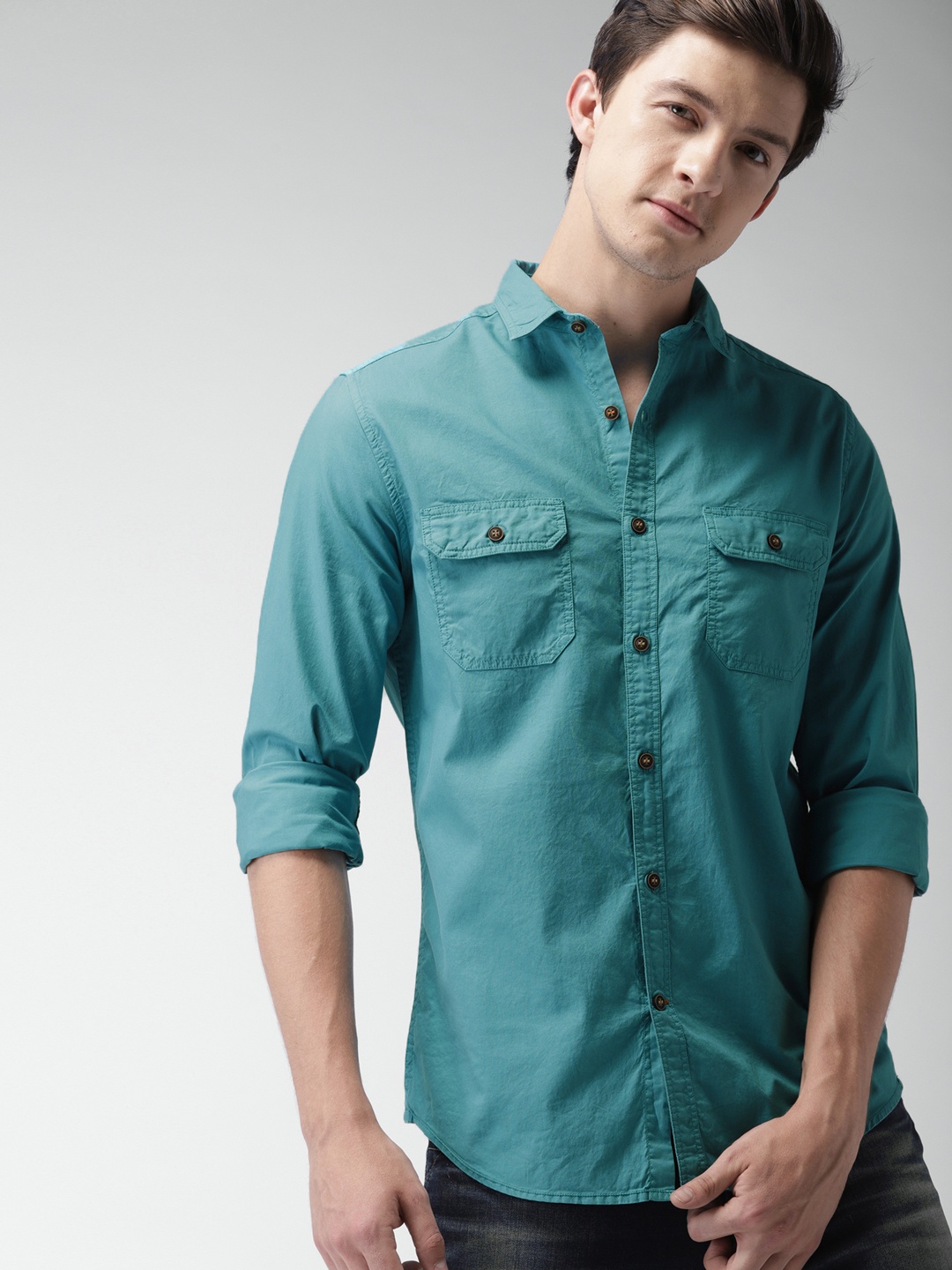 

Mast & Harbour Men Teal Blue Slim Fit Casual Shirt